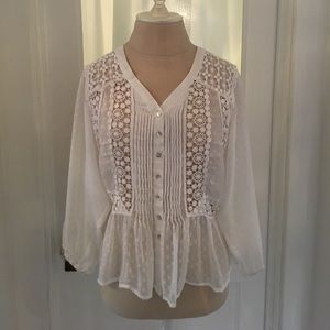 Anthropologie white Lace peasant button-down