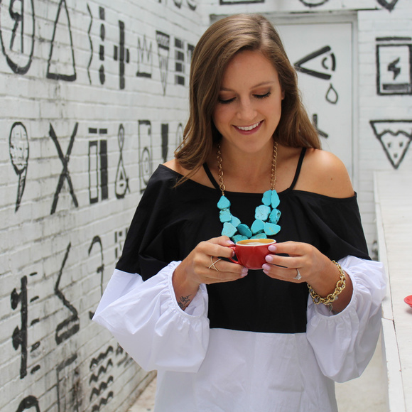 Chicwish Tops - Contrast Off-the-Shoulder Blouse Chicwish Tops - Contrast Off-the-Shoulder Blouse