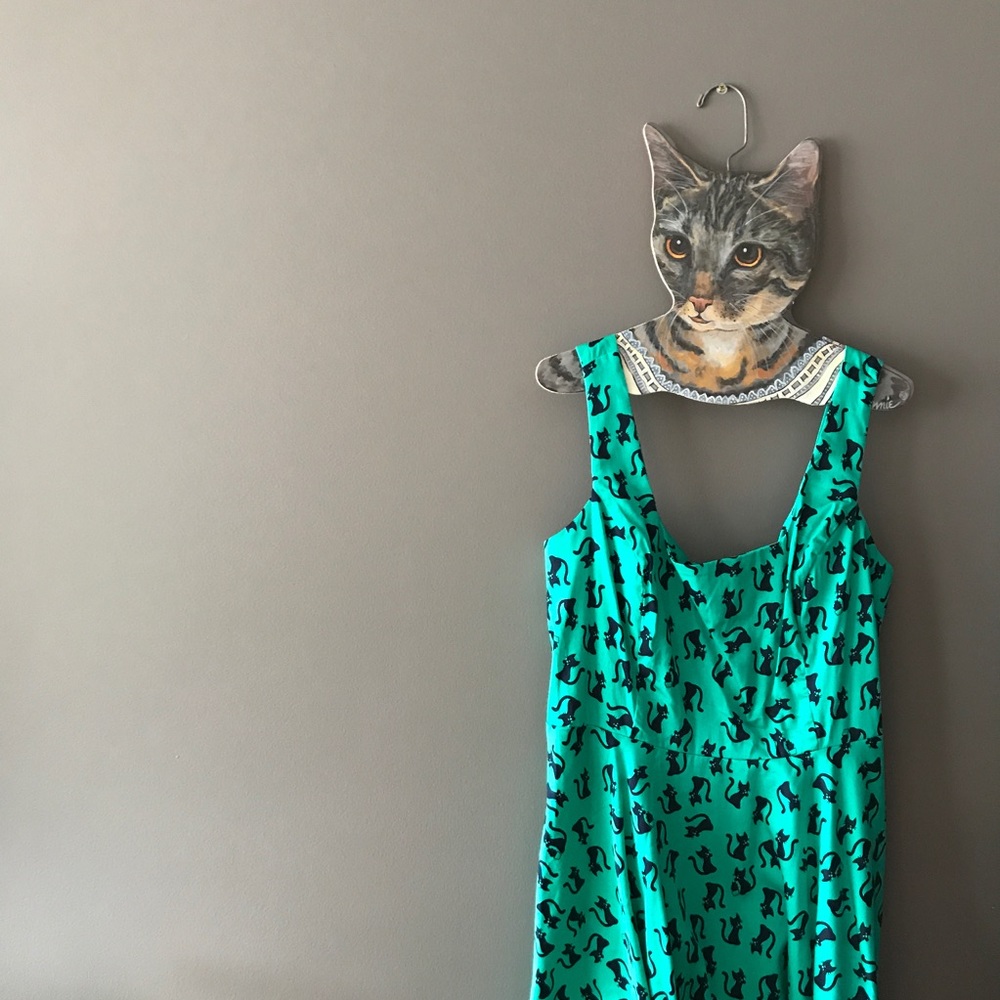 modcloth retro cat print knee length skater dress