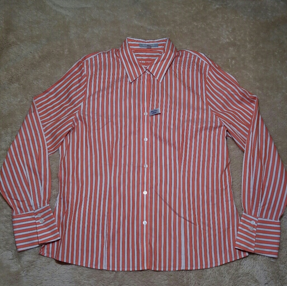 Foxcroft Salmon Stripe Womens Button Down Shirt