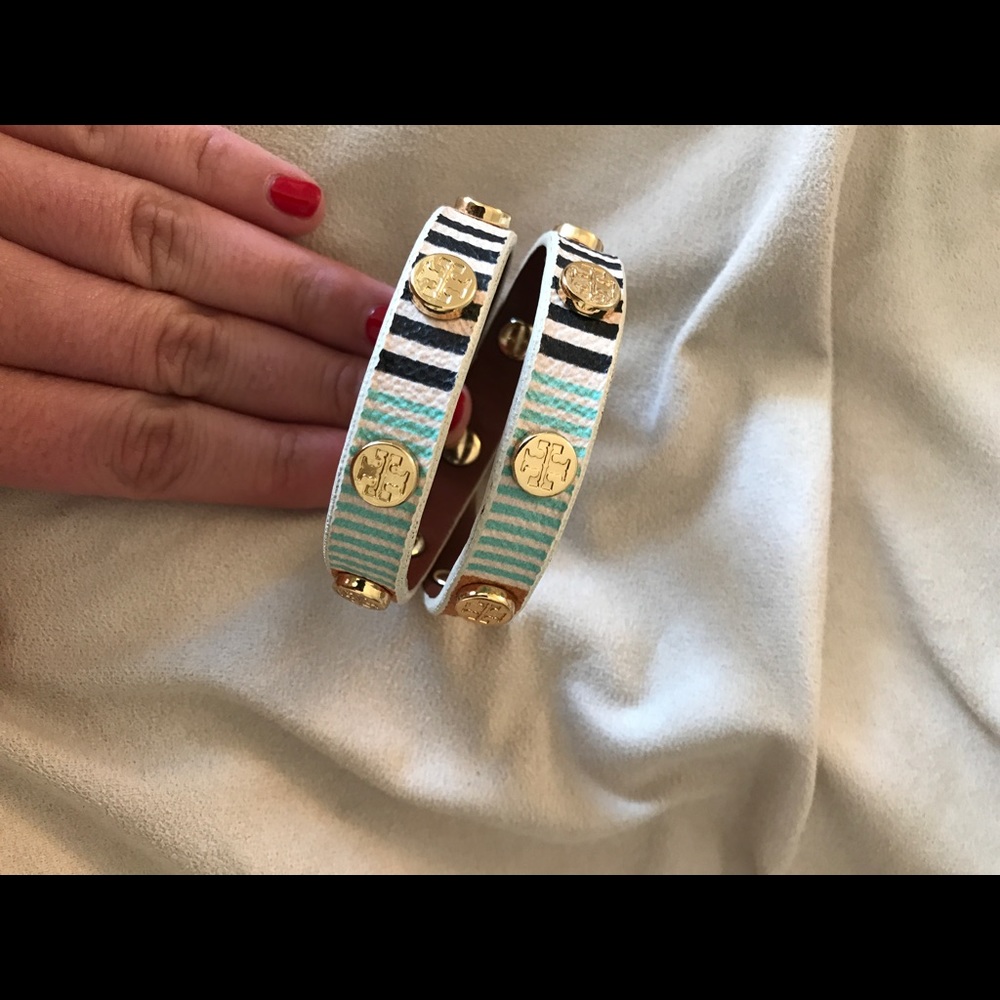 Tory Burch Double Wrap Leather Logo Bracelet
