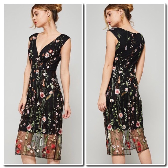 Promesa USA Dresses & Skirts - Fitted sleeveless, embroidered midi dress