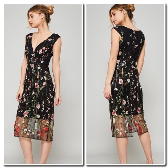 Fitted sleeveless, embroidered midi dress - Picture 3 of 6