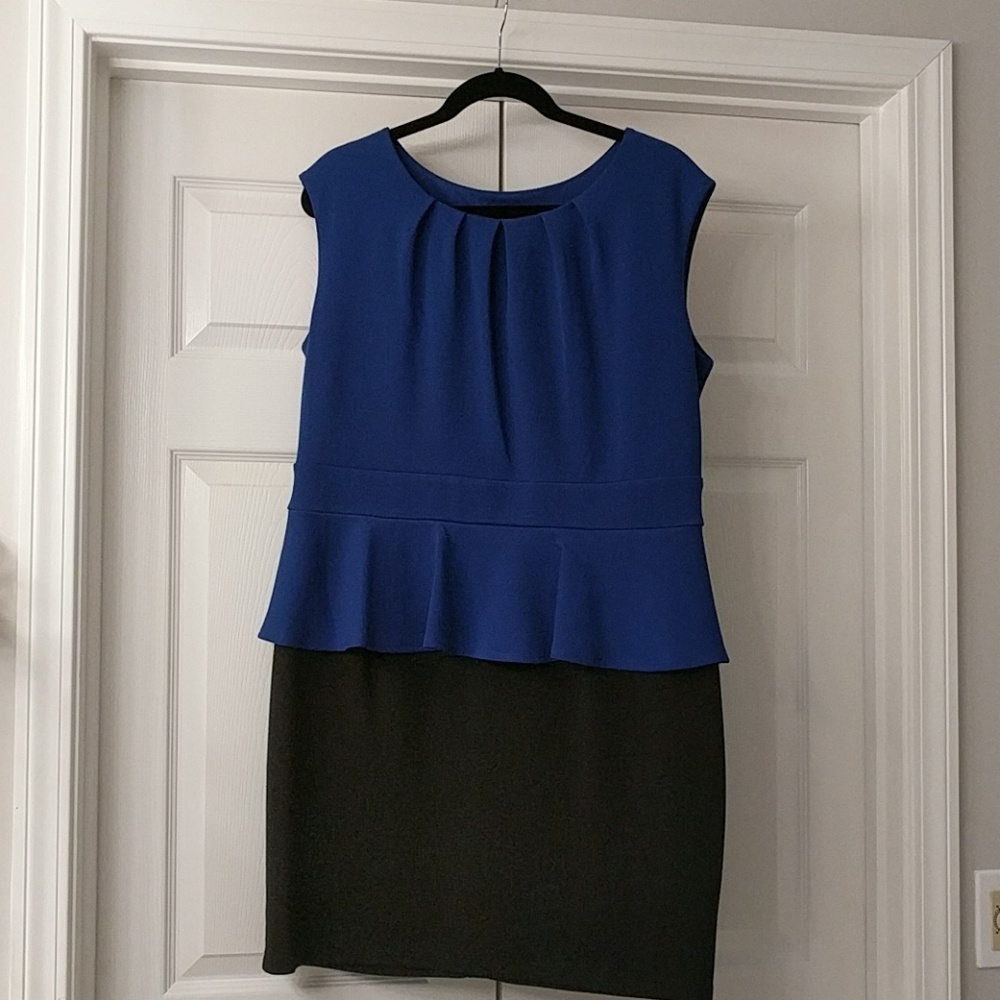 Beautiful Blue and Black Peplum Illusion Dress