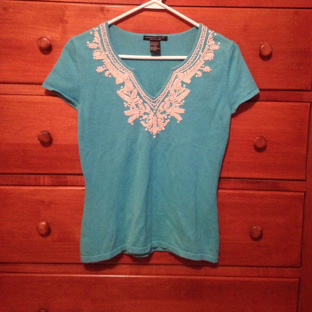 Reference Point sz S cotton knit teal top