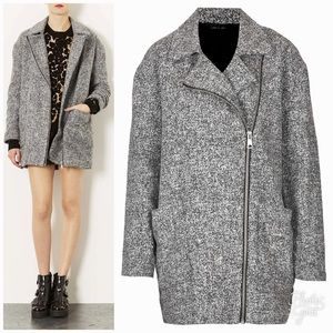 TOPSHOP Tectured Ovoid Coat Jacket Moto Long Thick