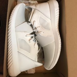 White Adidas-Tubular Defiant White