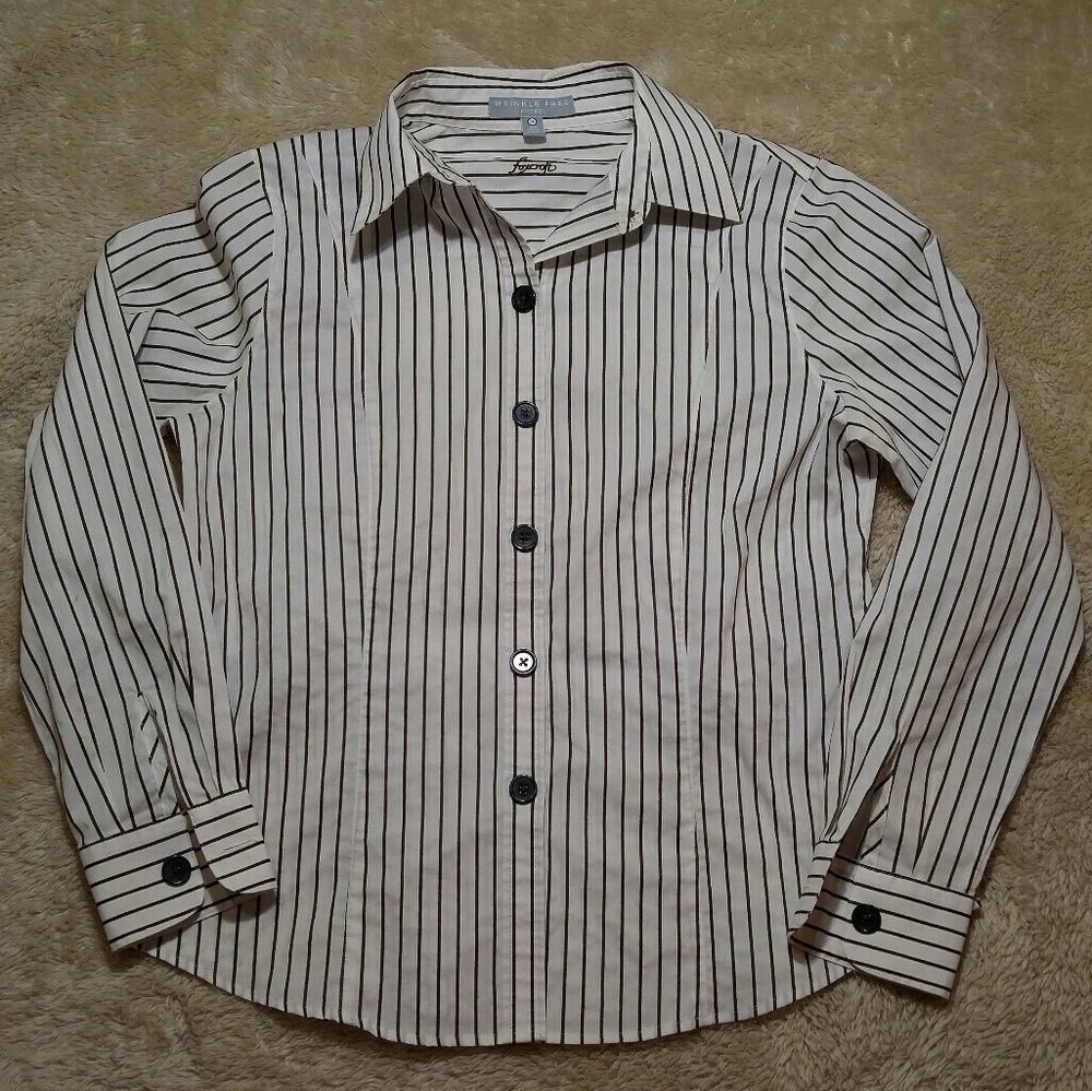 Foxcroft Striped Womens Fitted Button Down Shirt