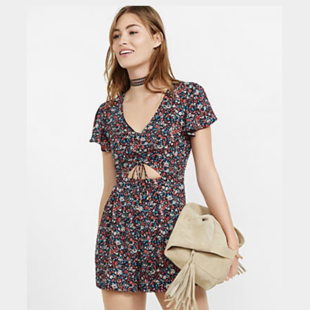 Express Ruched Cut Out Flora Romper