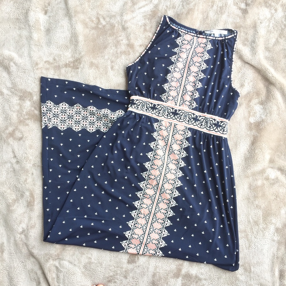 HP! Max Studio Navy & Pink Paisley Maxi Dress