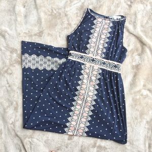 HP! Max Studio Navy & Pink Paisley Maxi Dress