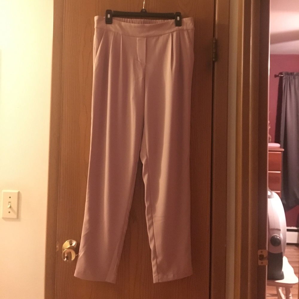 Pink-Beige Linen Pleated Dress Pants