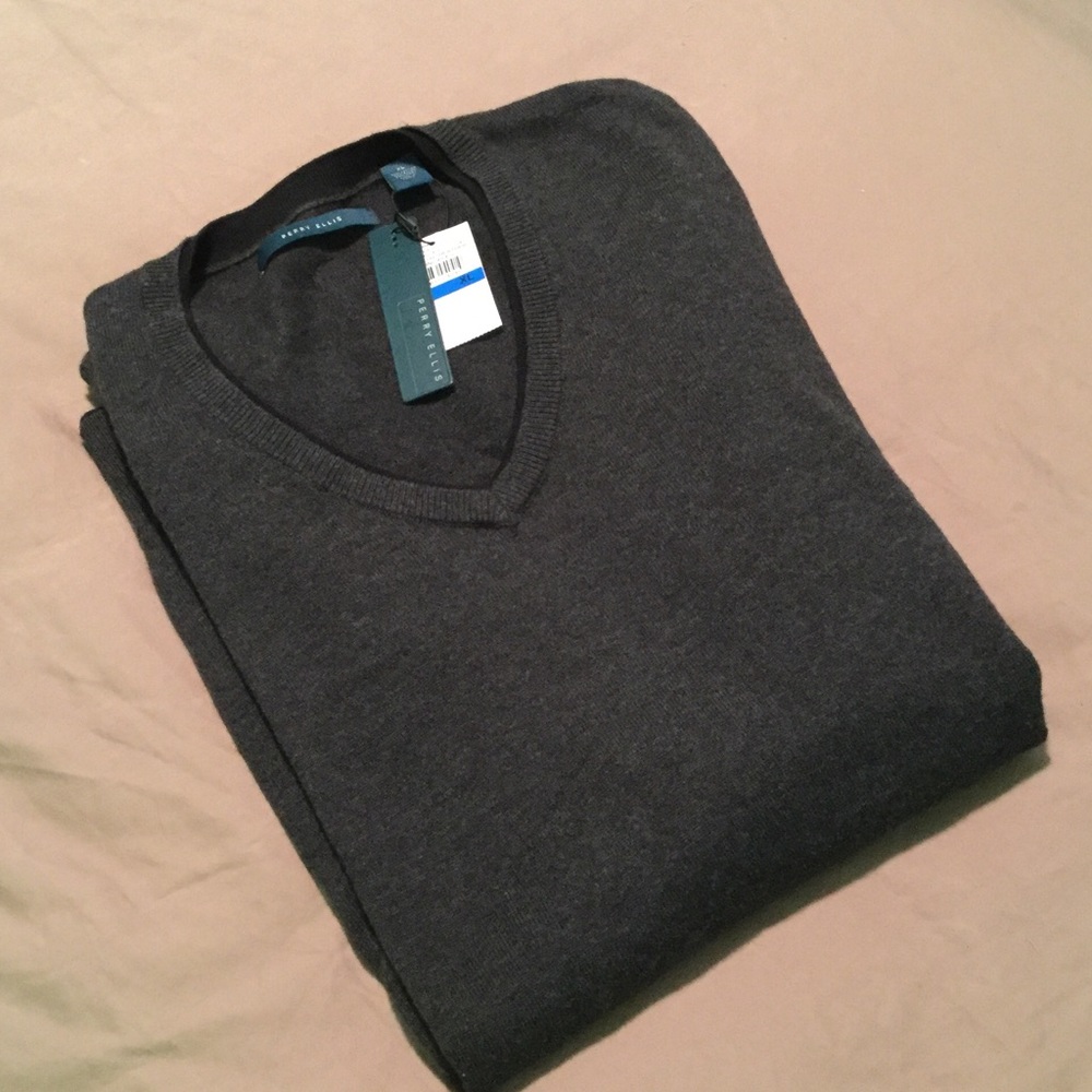 Charcoal Perry Ellis V Neck Sweater