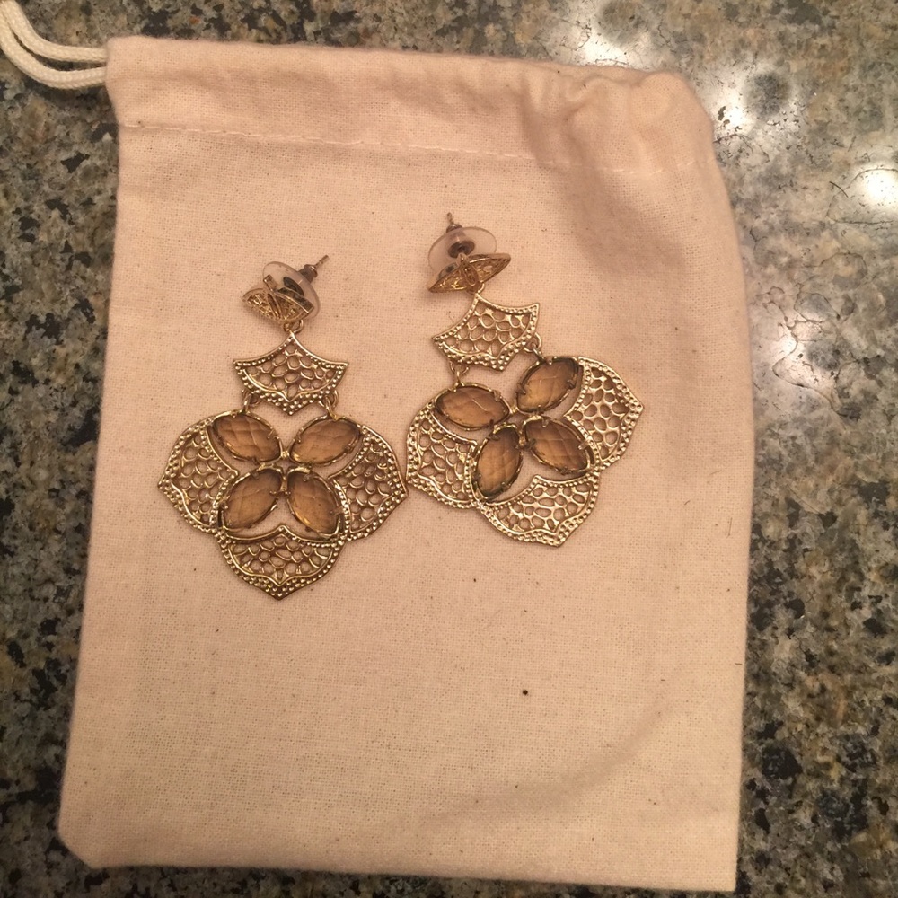 Kendra Scott Earrings - Gold with Amber Stones