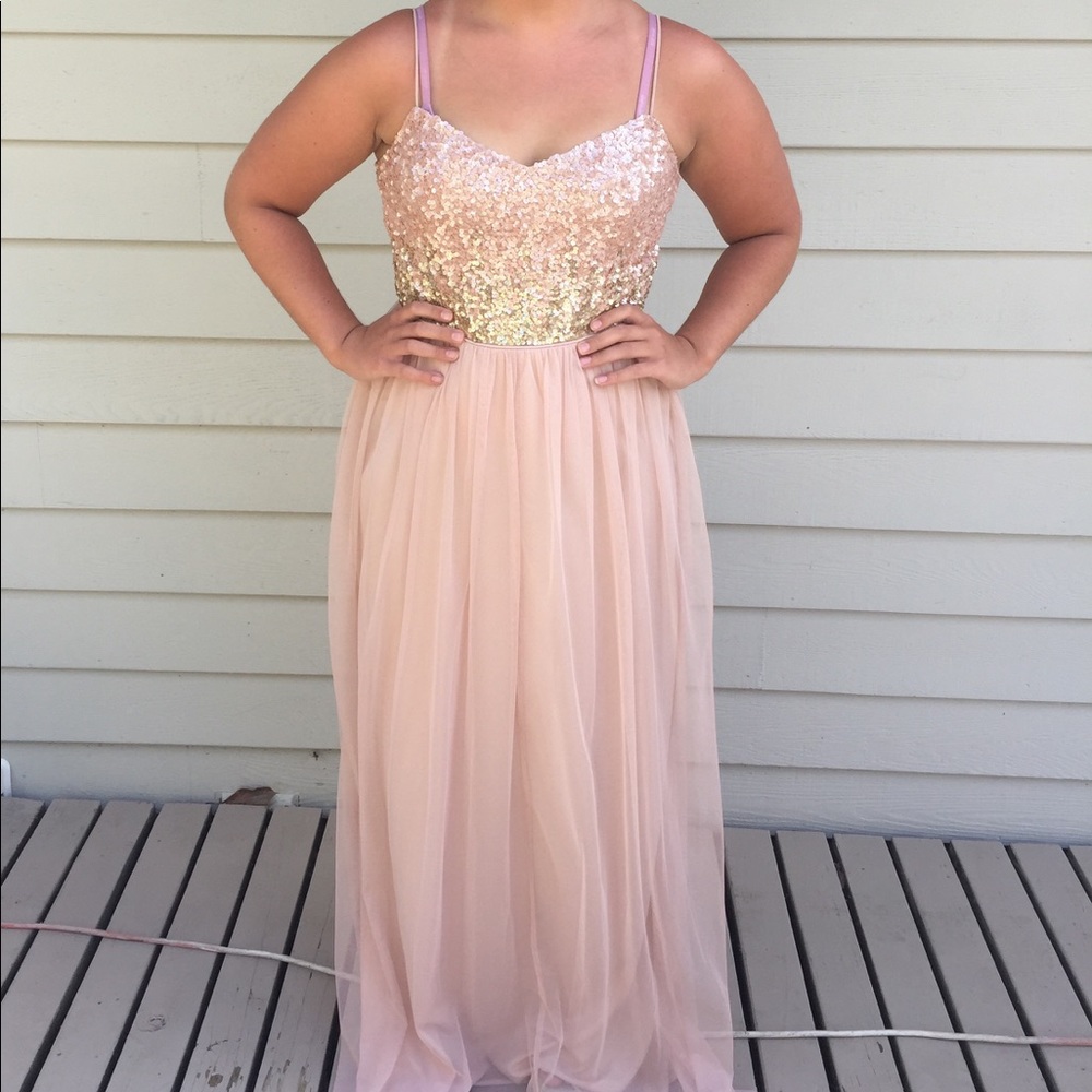 🎀Adrianna Papell Sequin Tulle Gown, Blush🎀