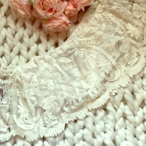 White lace off the shoulder crop top.