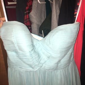 Floor length baby blue strapless dress