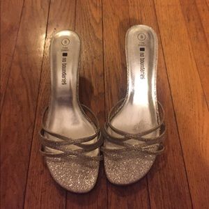 No Boundaries strappy silver sparkly heels