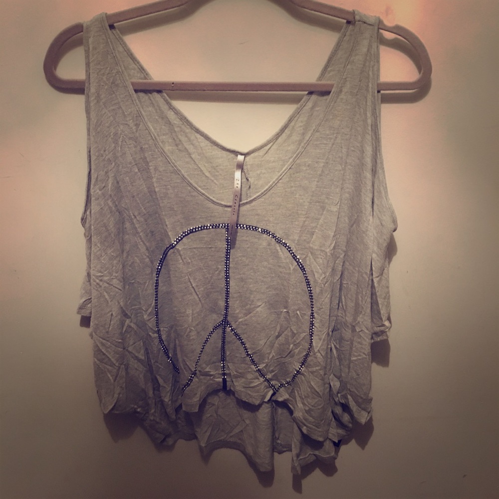 Trendy Grey Tank with studded Peace Sign