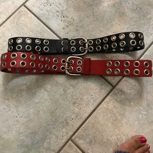 leather express belts in red and black