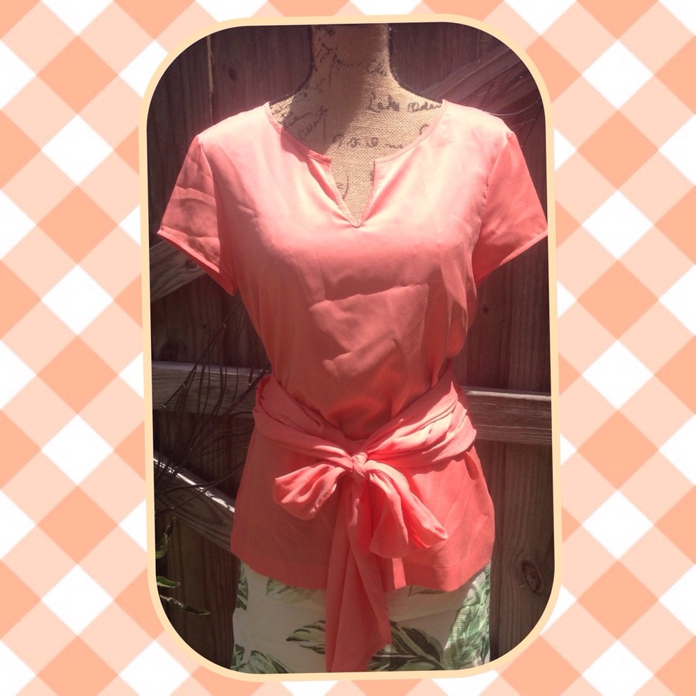 Ann Taylor Peach Sash Bow Top 6