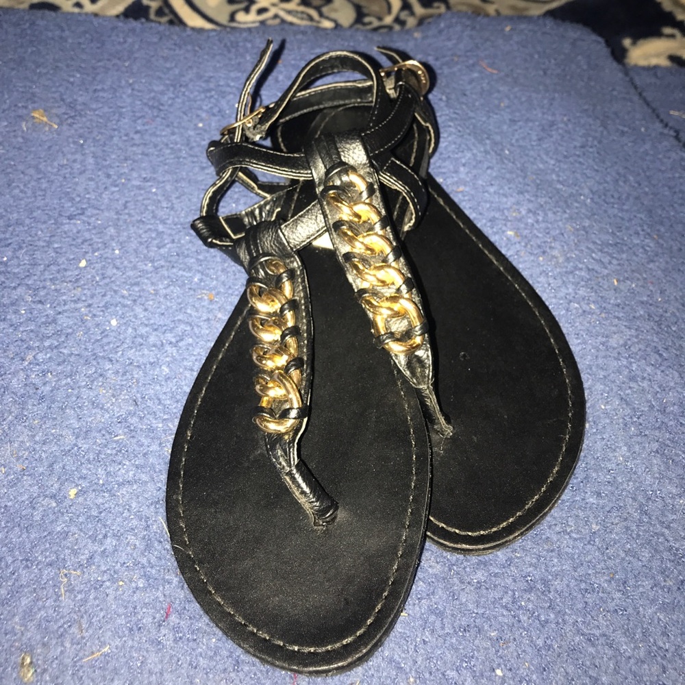 Black and gold sandals