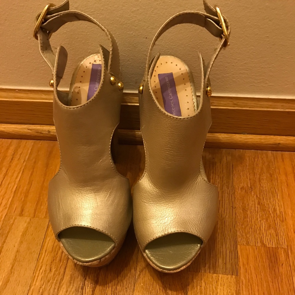 Gold Metallic platform cork sandal