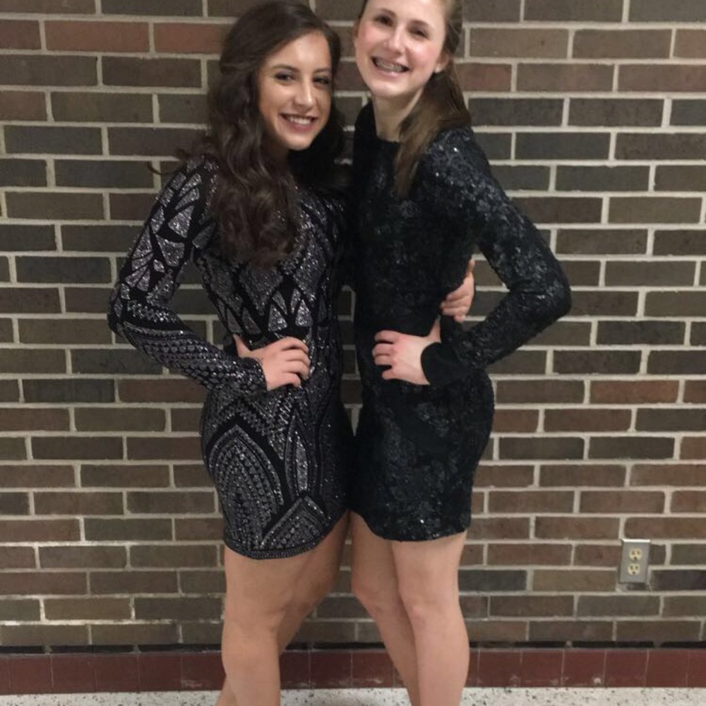 Black long sleeve & sparkly tight dress!