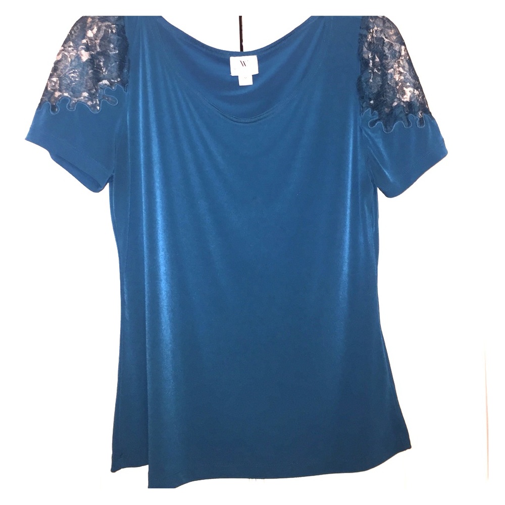 LAST CHANCE: M Worthington Turquoise Blouse with Lace Sleeves