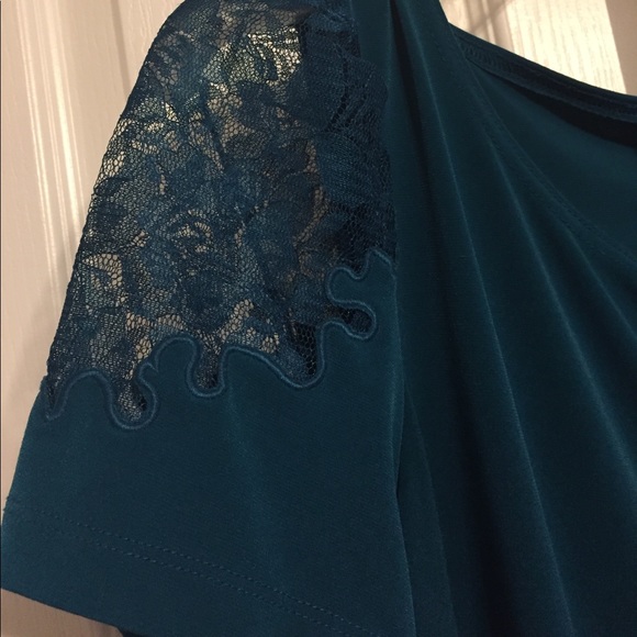 M Worthington Turquoise Blouse with Lace Sleeves - Picture 3 of 7