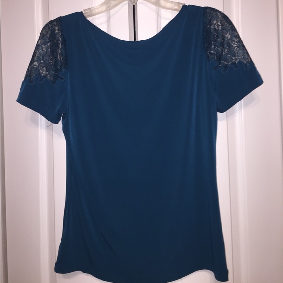M Worthington Turquoise Blouse with Lace Sleeves - Picture 6 of 7