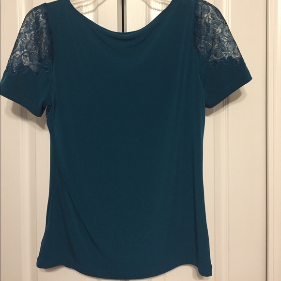 M Worthington Turquoise Blouse with Lace Sleeves - Picture 7 of 7