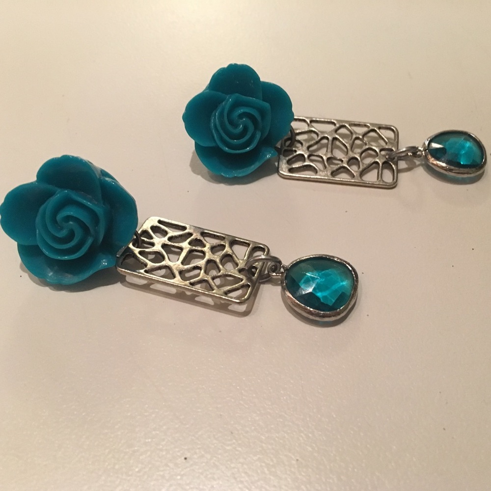 Hand Made Filigree and Teal Dangle Earrings