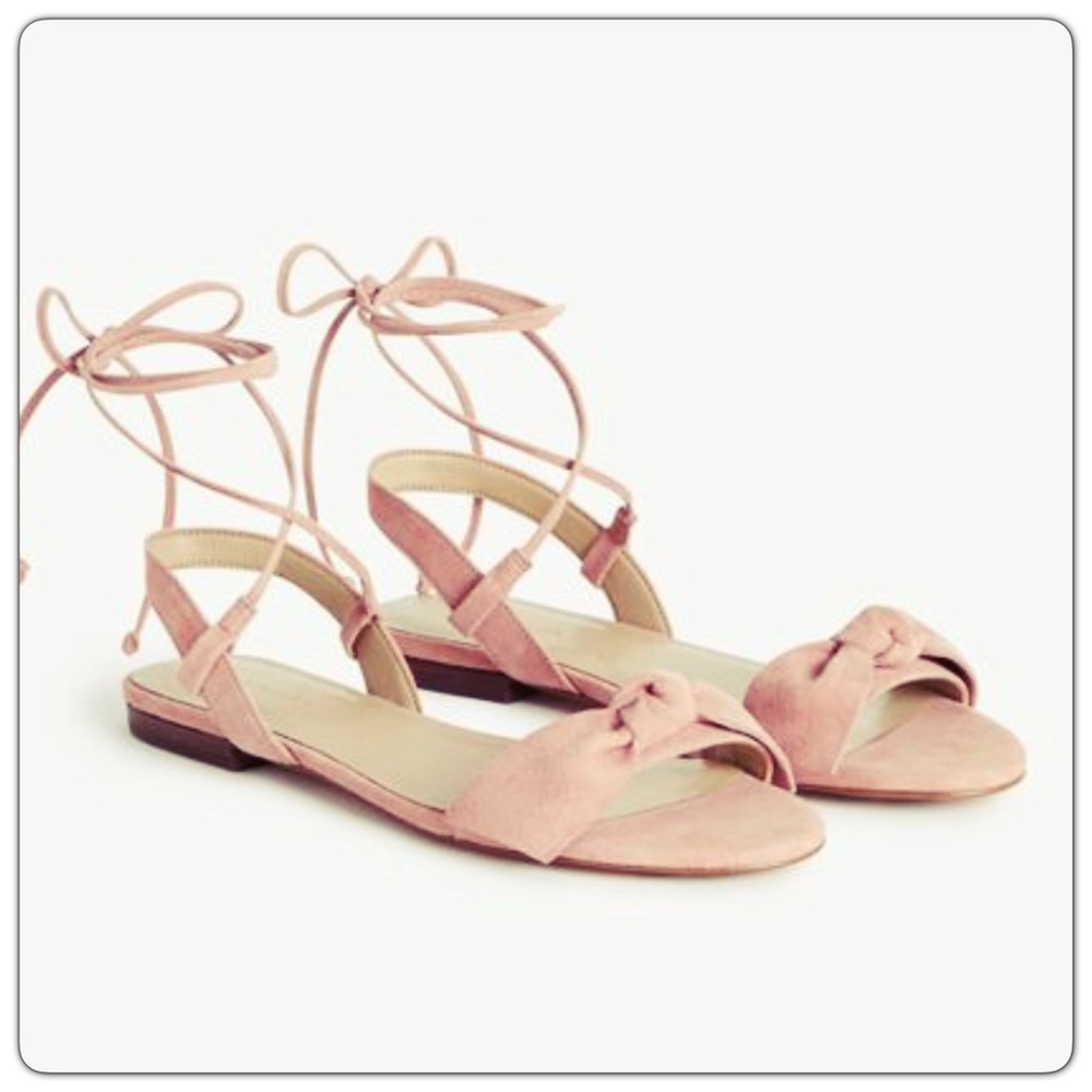 Ann Taylor Galen Pink Suede Bow Lace up Sandals