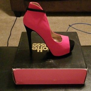Pink and black suede pumps. ONLY WORN ONCE!