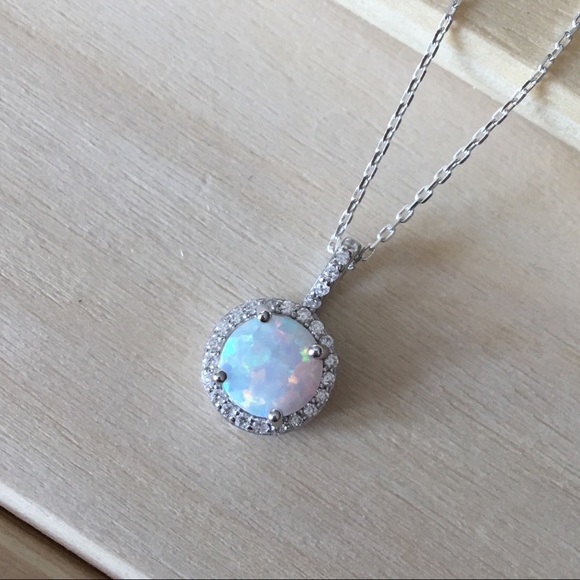 Jewelry - Fire Opal Halo Sterling Silver Necklace