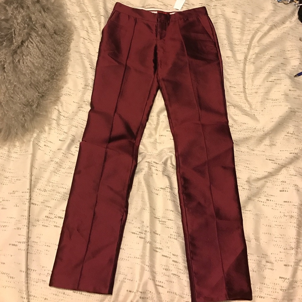 Vivienne Tam Burgundy Silk Pants