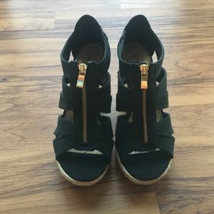 Black Canvas Wedge Sandals