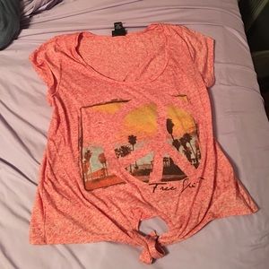 Red and white tshirt that ties in front