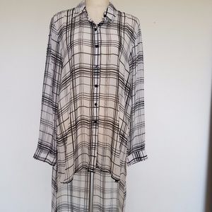 Hi-Lo, Sheer Black & White Button Down Tunic