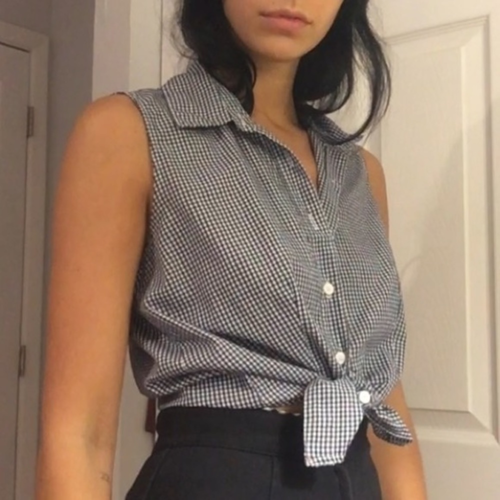 Gingham Sleeveless Button Up