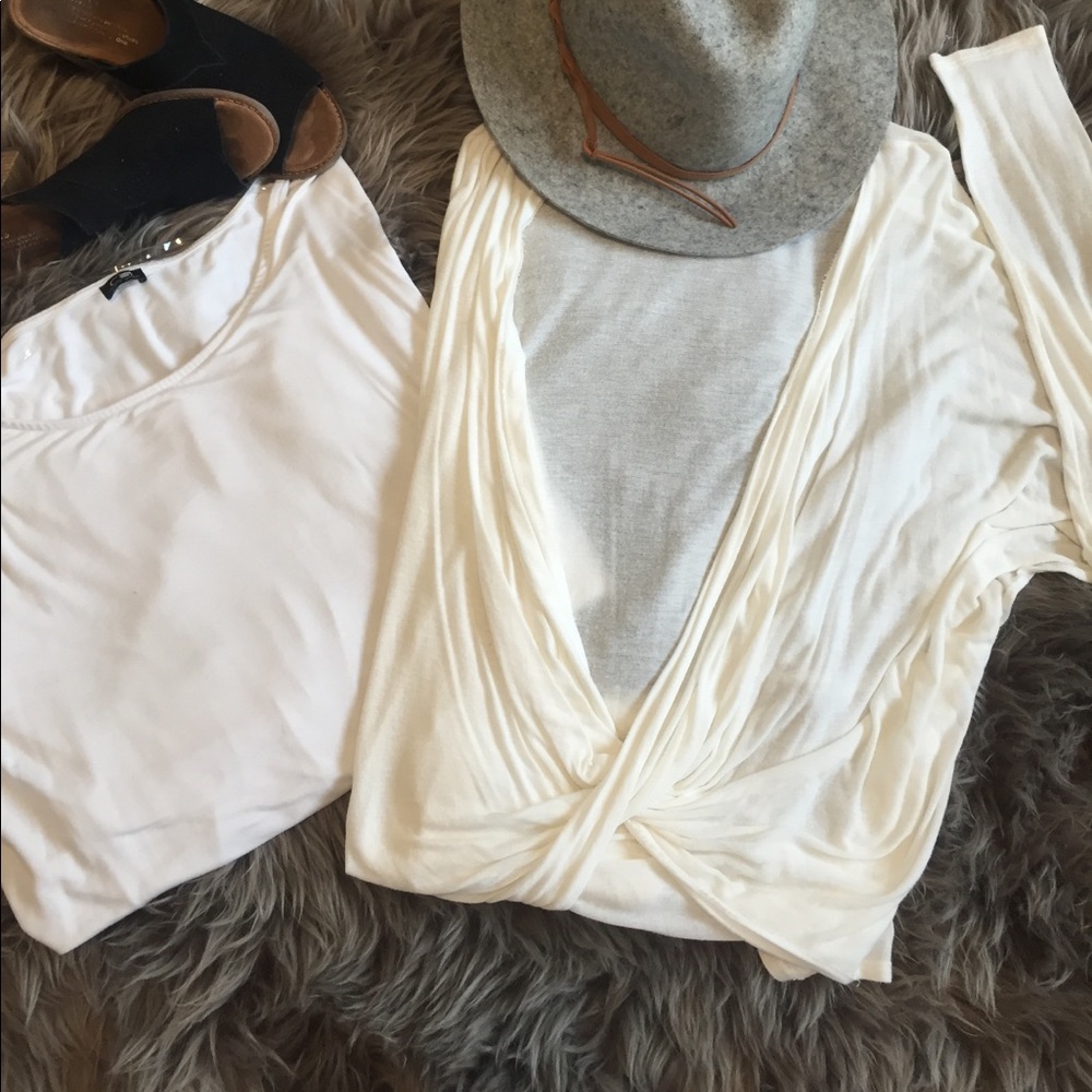Front-Twist Slouchy Top + Over-sized White T-Shirt