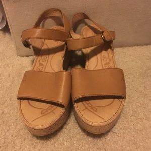 Women's brown leather platform wedge sandals
