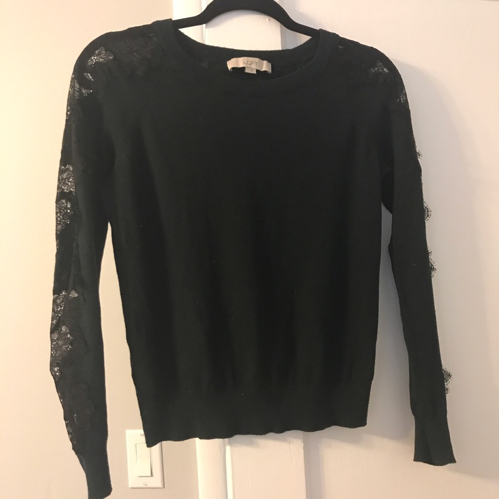 Olive Green Sweater with Black Lace Sleeve Detail