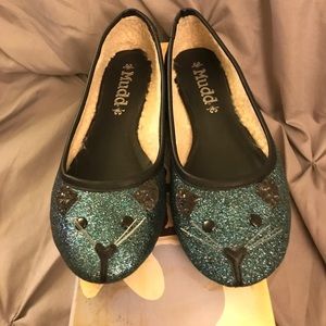 Mudd Havarti Teal Glitter Cute Mouse Face Flats