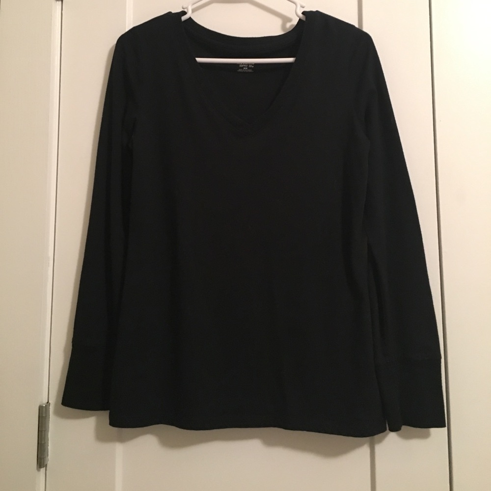 Solid black long sleeve V-neck tee