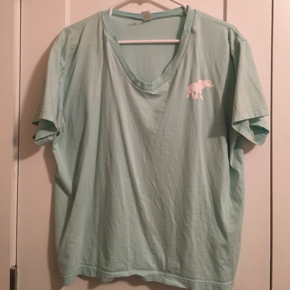 Mint short sleeve V-neck tee with Elephant Logo