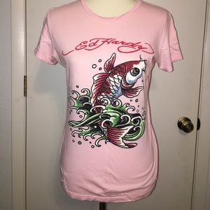 Ed Hardy / Pink Koi Fish Tee / Sz L