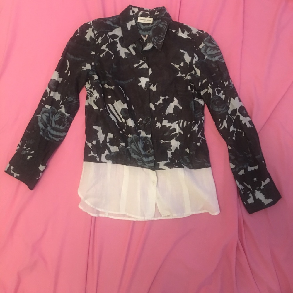 Navy Slate White Print Cotton Voile button down
