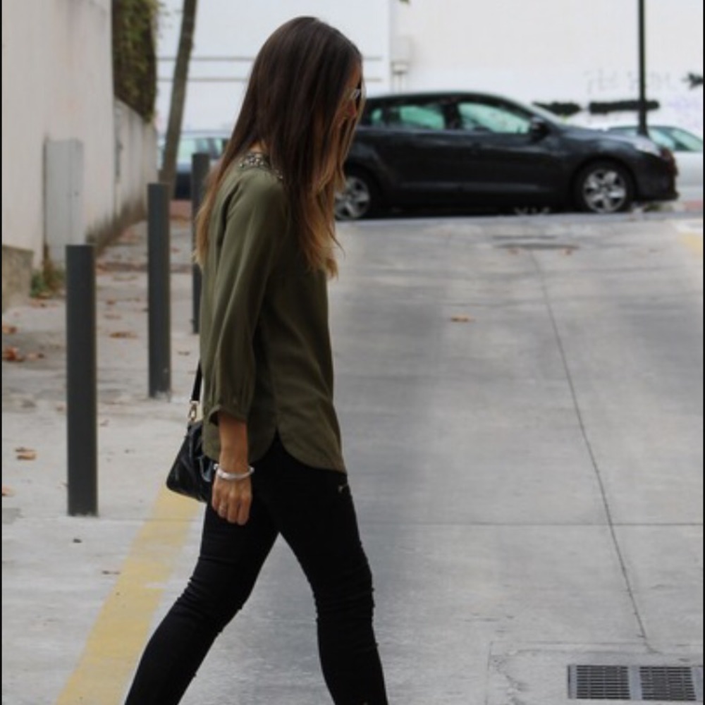 Olive green & black blouse